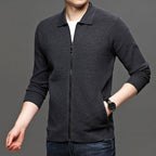 Men's Cardigan Knit Sweater Jacket - Casual Solid Color