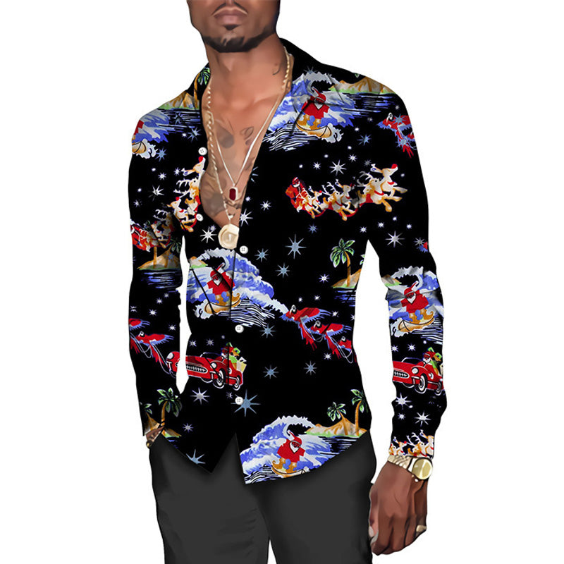 Hawaiian Christmas Theme Casual Polyester Men's Shirt