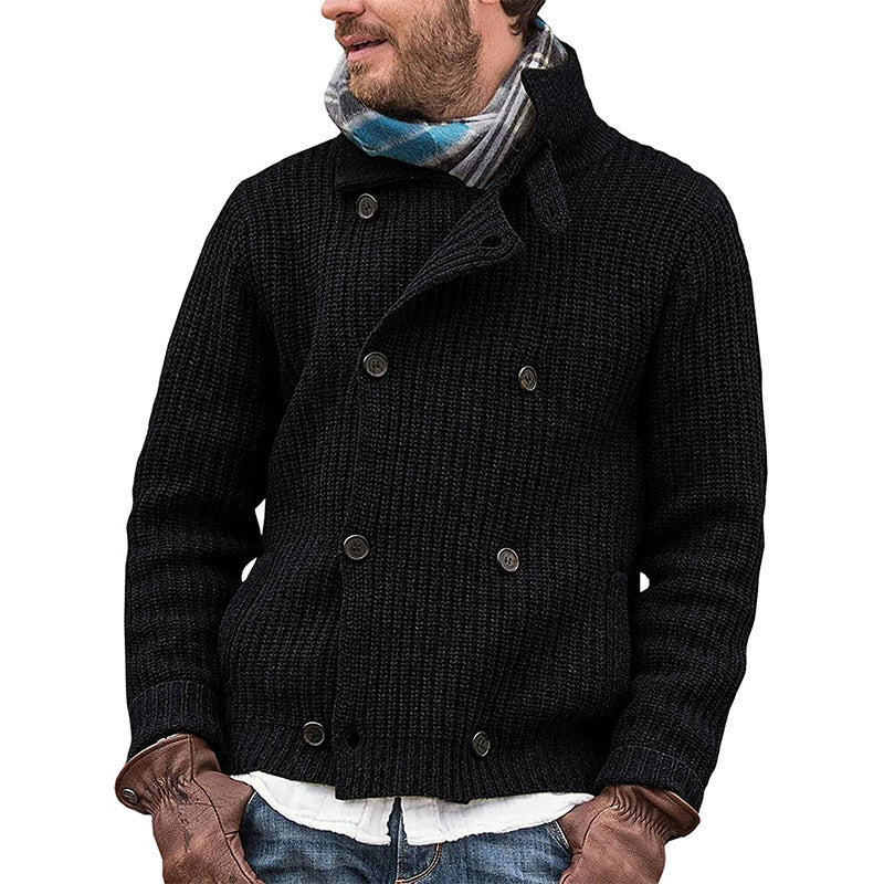 Solid Color Double Breasted Knitted Sweater
