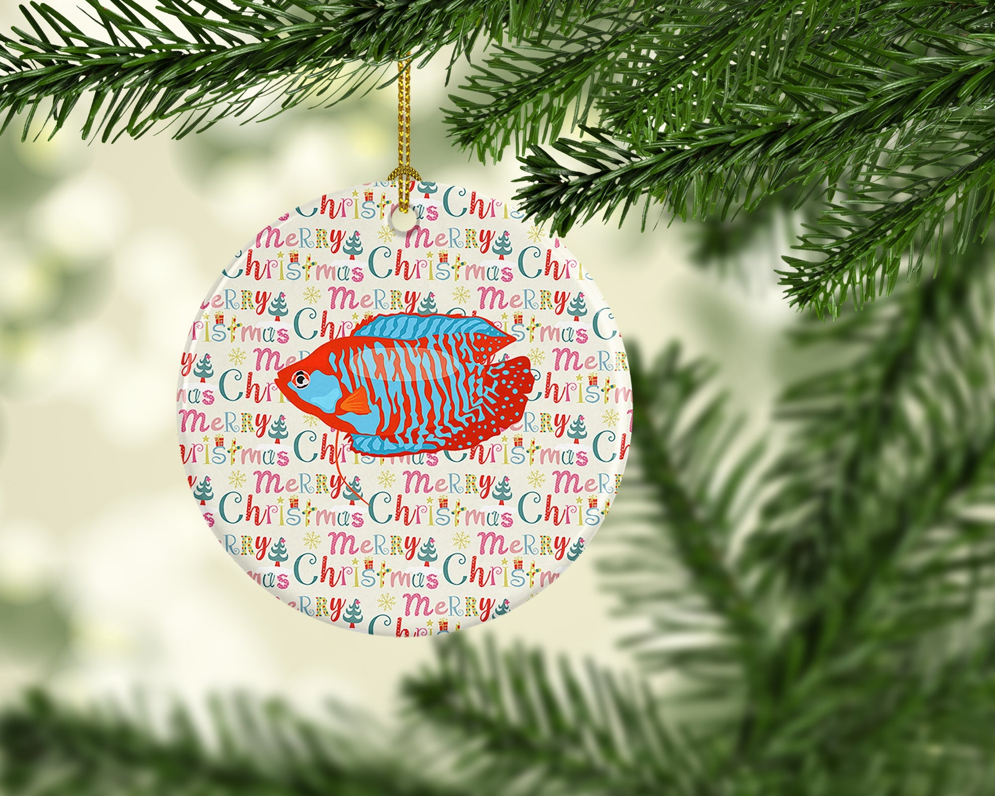 Dwarf Gourami Christmas Ceramic Ornament