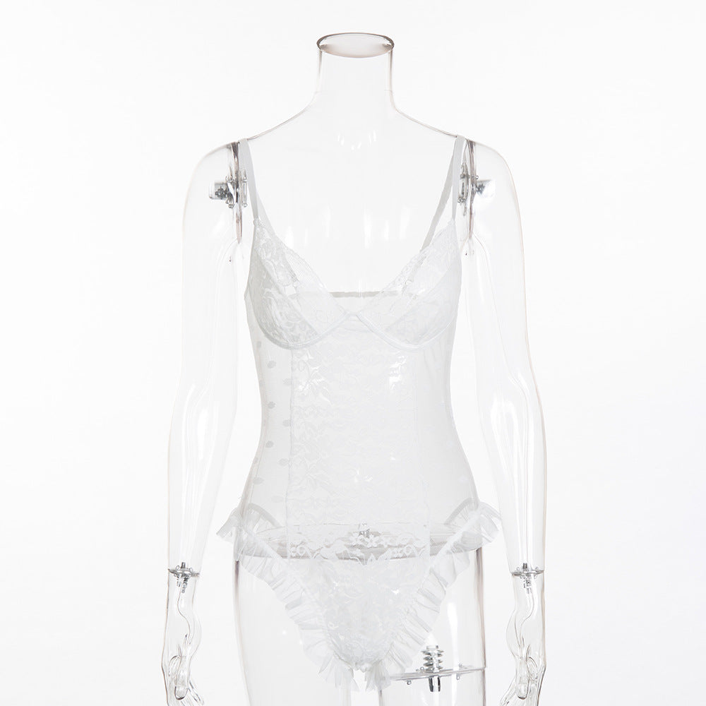 Lace Polka Dot Bodysuit for Intimate Wear