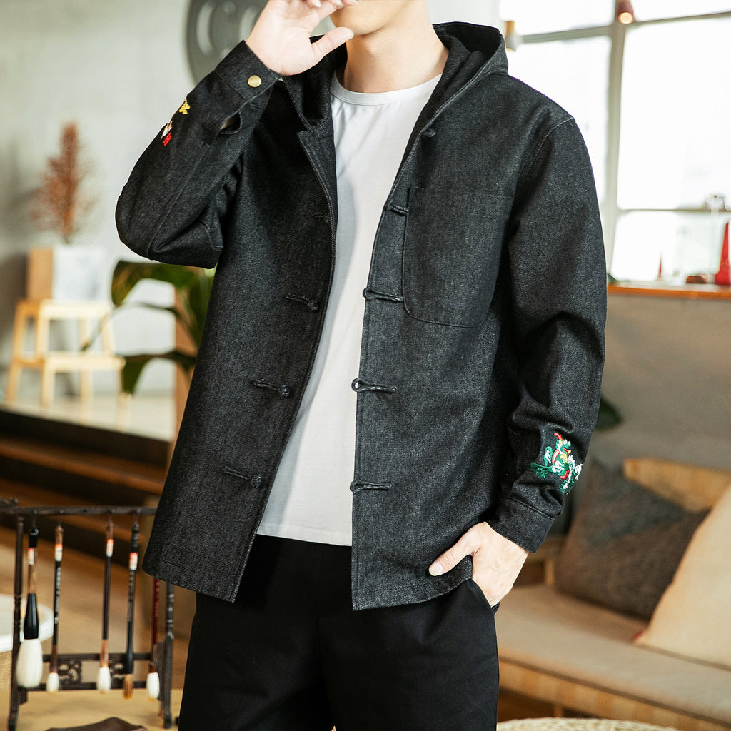 Japanese Casual Denim Hooded Jacket for Men