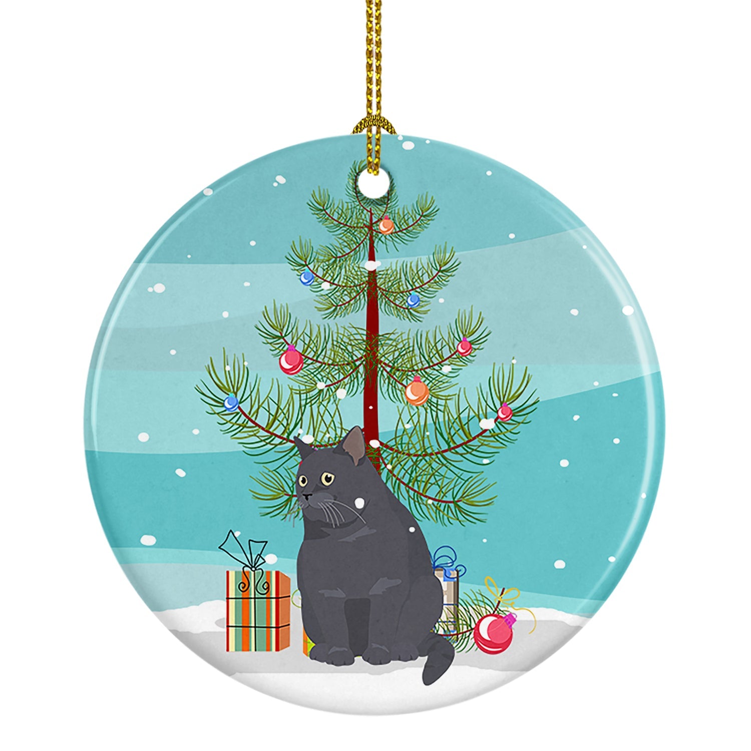 British Shorthair Cat Christmas Ceramic Ornament