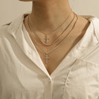 Creative Cross Necklace with Glass Rhinestones Layers