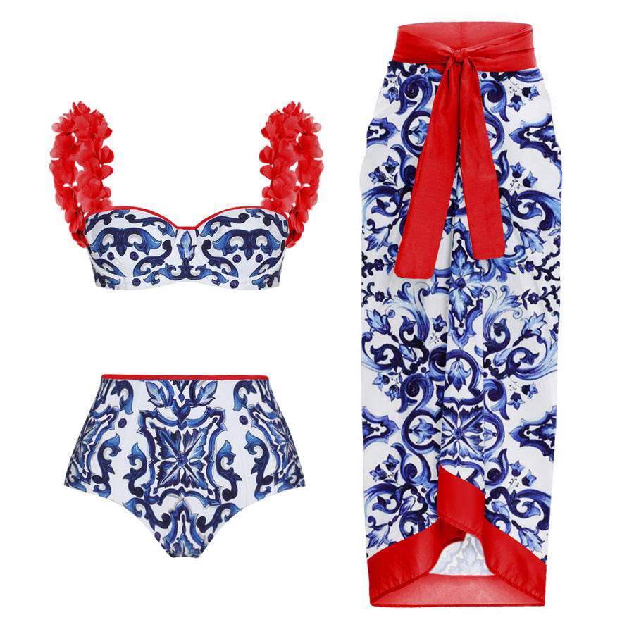 2024 Women's Backless Floral Print Swimsuit Set