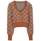 New Long Sleeve V-Neck Cropped Knit Cardigan