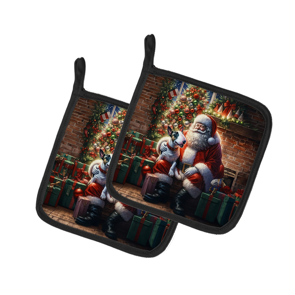 English Bull Terrier and Santa Claus Pair of Pot Holders