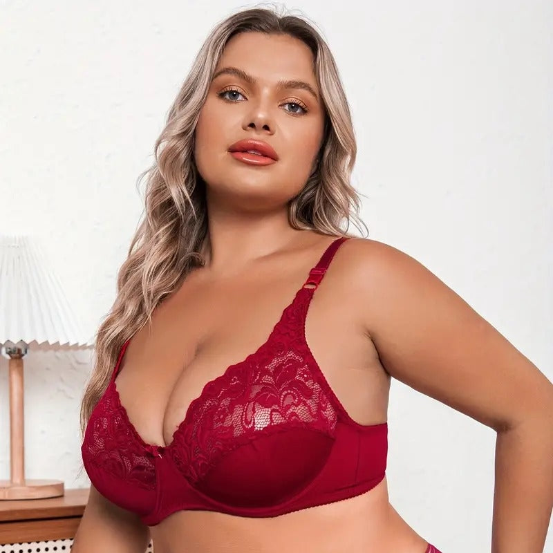 Large Ultra-Thin Lace Bra with Steel Ring and Adjustable Fit