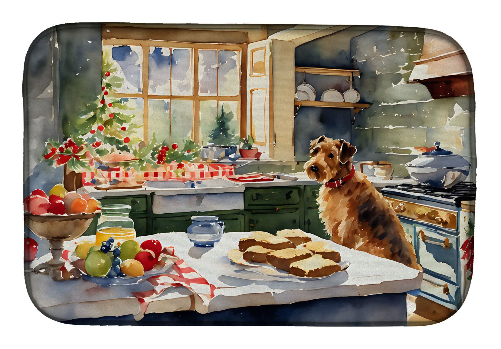 Airedale Terrier Christmas Cookies Dish Drying Mat