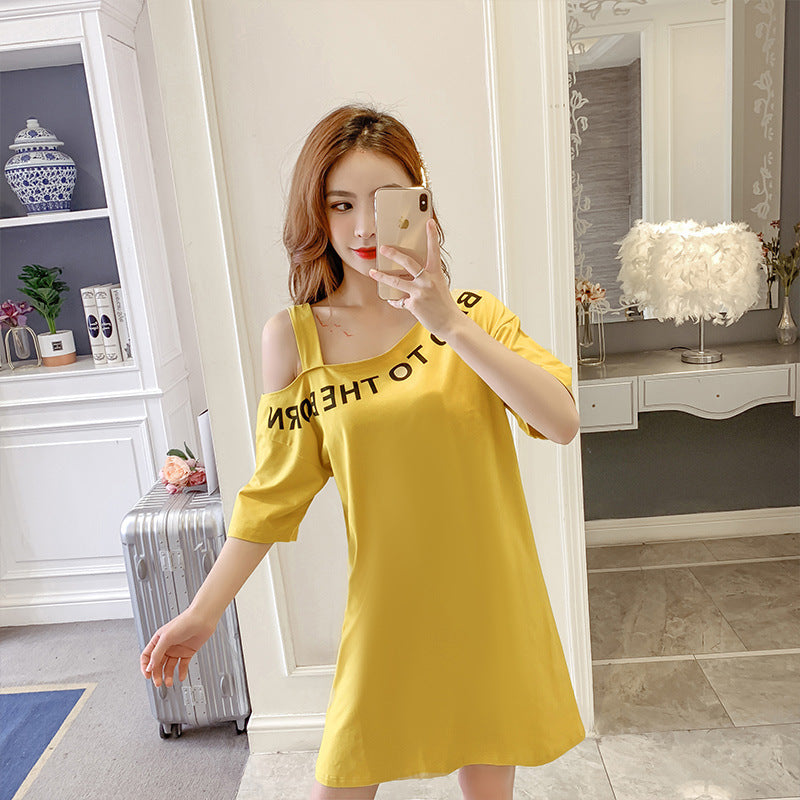 2020 Summer Fashion Off-Shoulder T-Shirt Dress (Plus Size) | Streetwear
