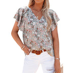 V-neck Printed Short-Sleeved Casual Pullover Shirt | Streetwear