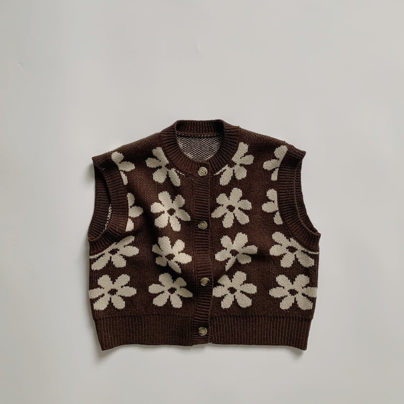 Retro Flower Knitted Children's Vest Sweater in Korean Style
