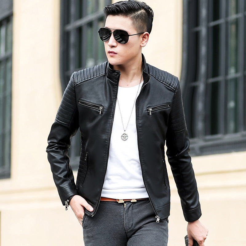 Handsome Leather Motorcycle Jacket for Spring and Autumn