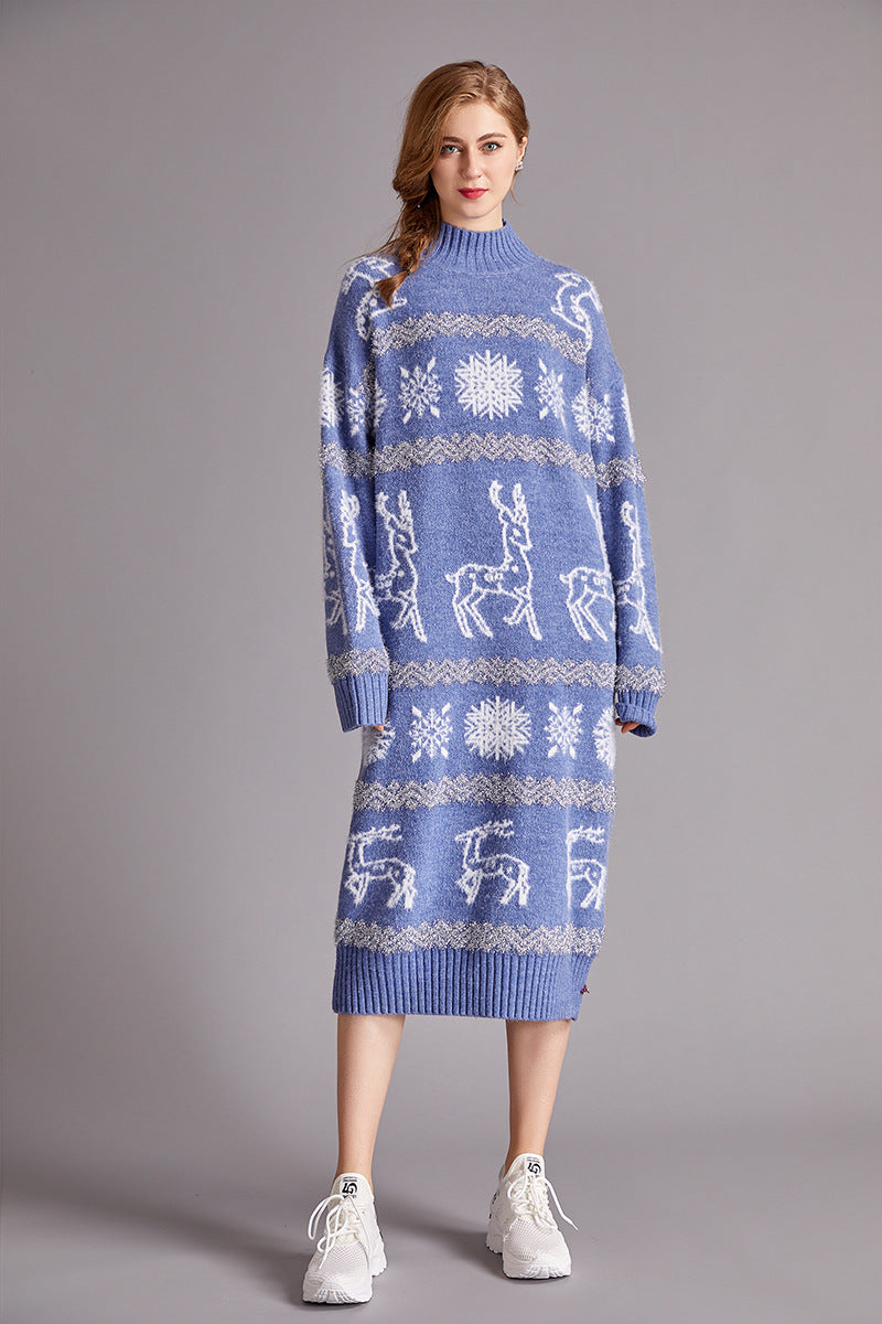 Christmas Reindeer Velvet Sweater Dress for Women