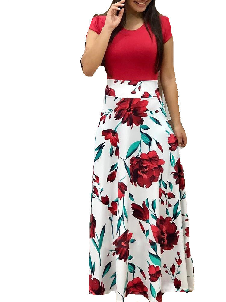 Floral Print Color Block Long Dress for Women