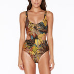 Women's Tropical Print Cutout One-Piece Swimsuit