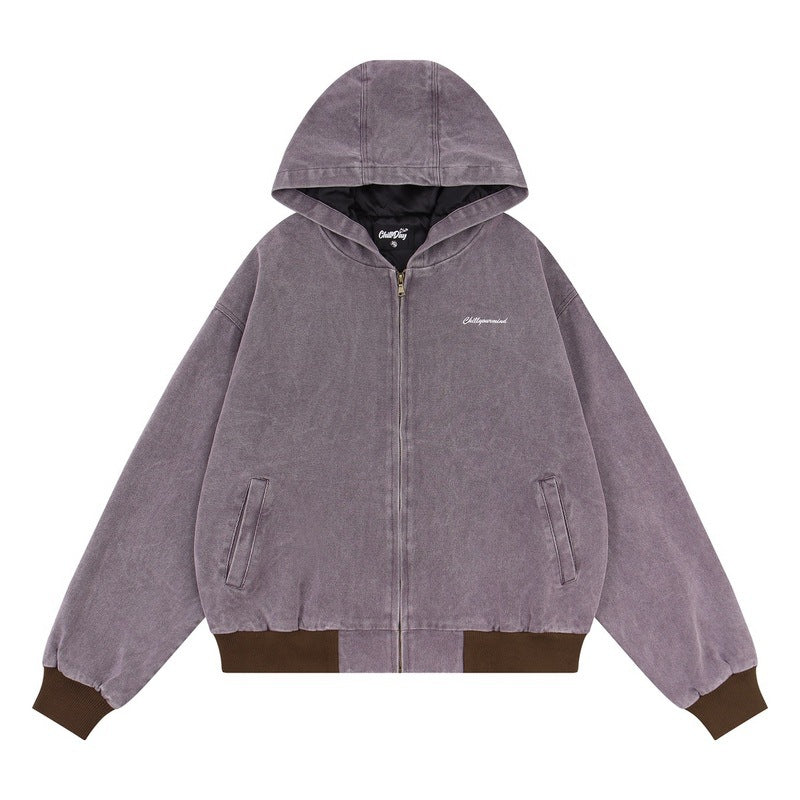 Retro Hooded Jacket with Washed and Worn Finish