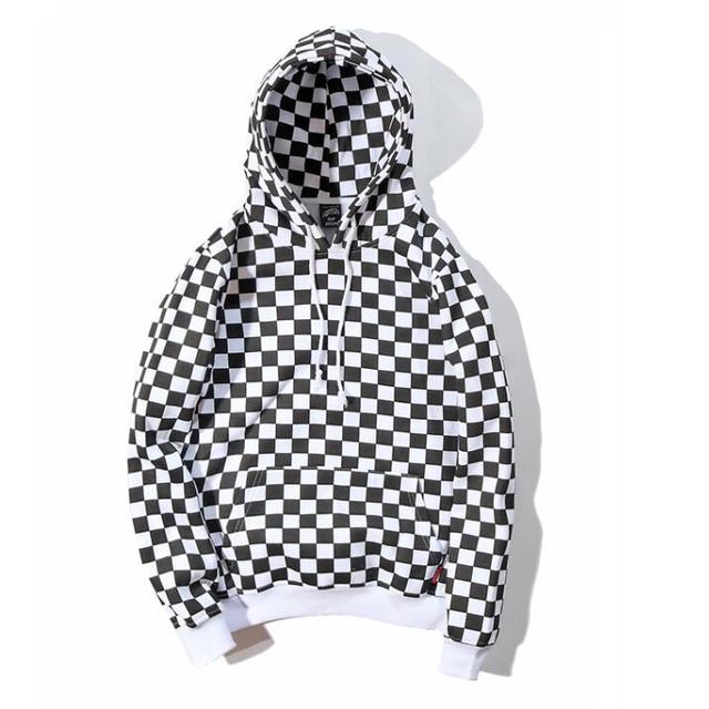 Men's Autumn Black and White Checkered Hoodie | Streetwear