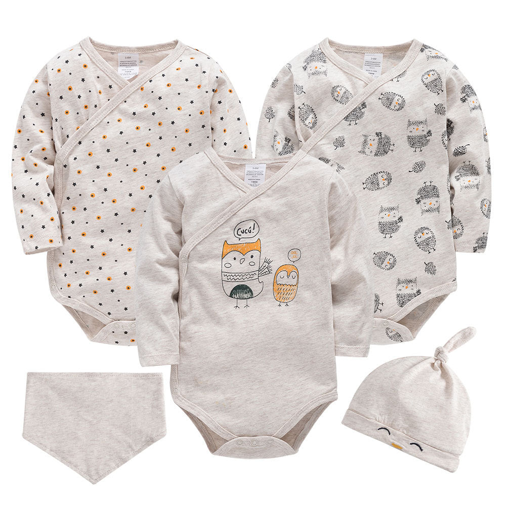 4-Piece Baby Bedding Set with Cartoon Long Sleeve Bodysuit