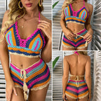 Colorful Striped Women's Bikini Set with Modesty Design