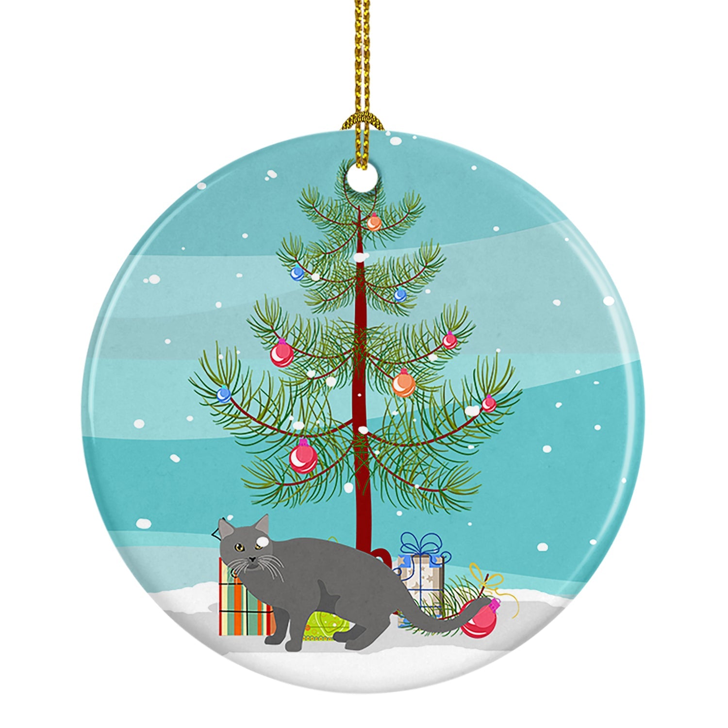 Chartreux Cat Christmas Ceramic Ornament