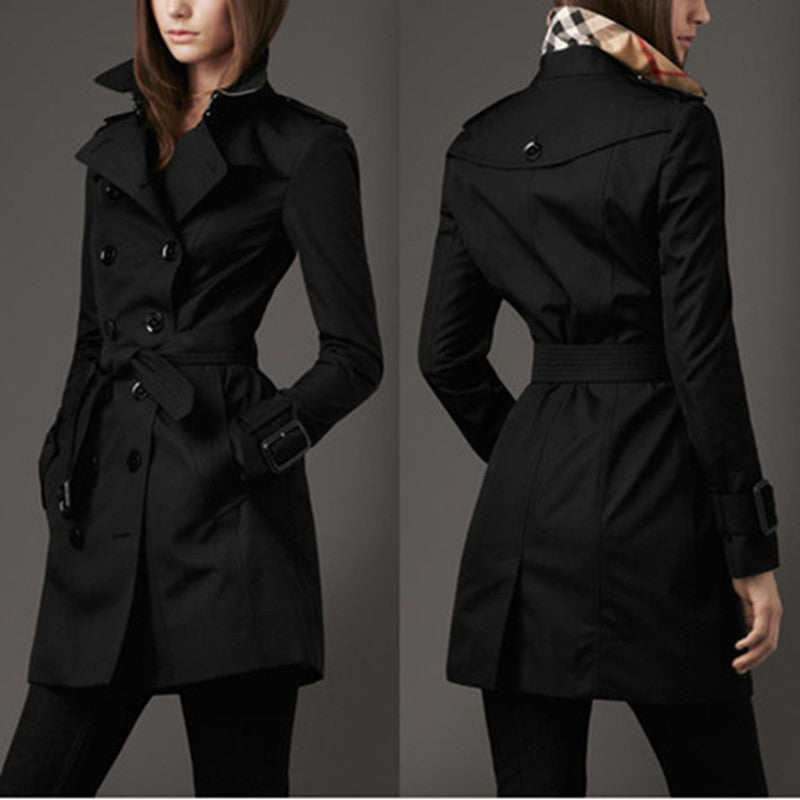 Double-Breasted Slim Long Trench Coat - British Trend