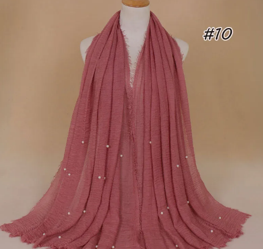 Women's Cotton And Linen Beads Crumpled Monochrome Scarf