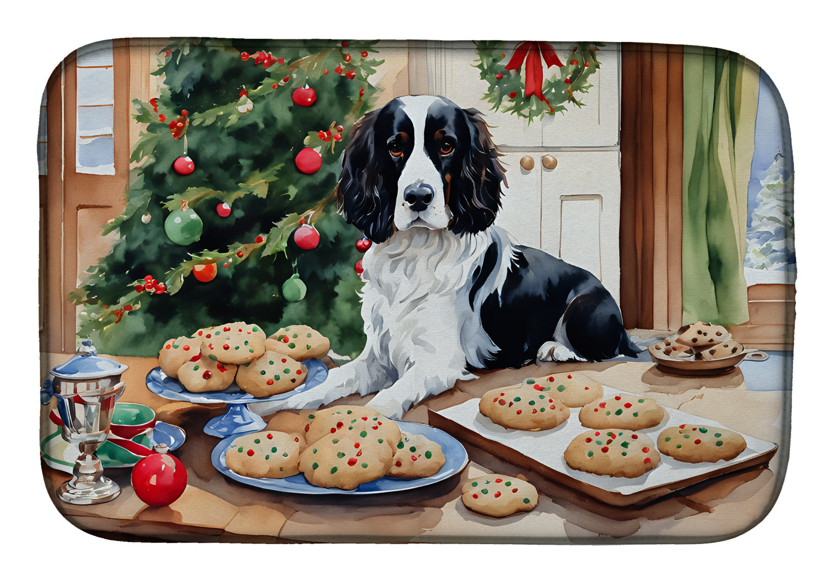 English Springer Spaniel Christmas Cookies Dish Drying Mat