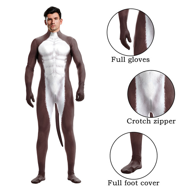 Husky Animal Tail Zentai Halloween Bodysuit