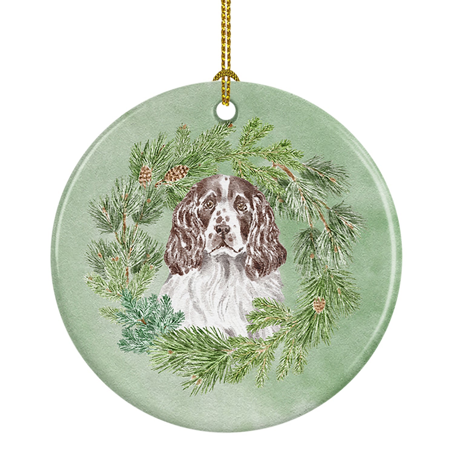 English Springer Spaniel Liver and White Christmas Wreath Ceramic Ornament