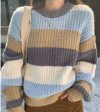 Irregular Color-block Crew Neck Sweater