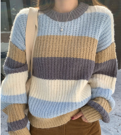 Irregular Color-block Crew Neck Sweater