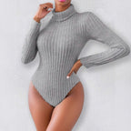 Knitted Slim-fit High-neck Long Sleeve Bodysuit
