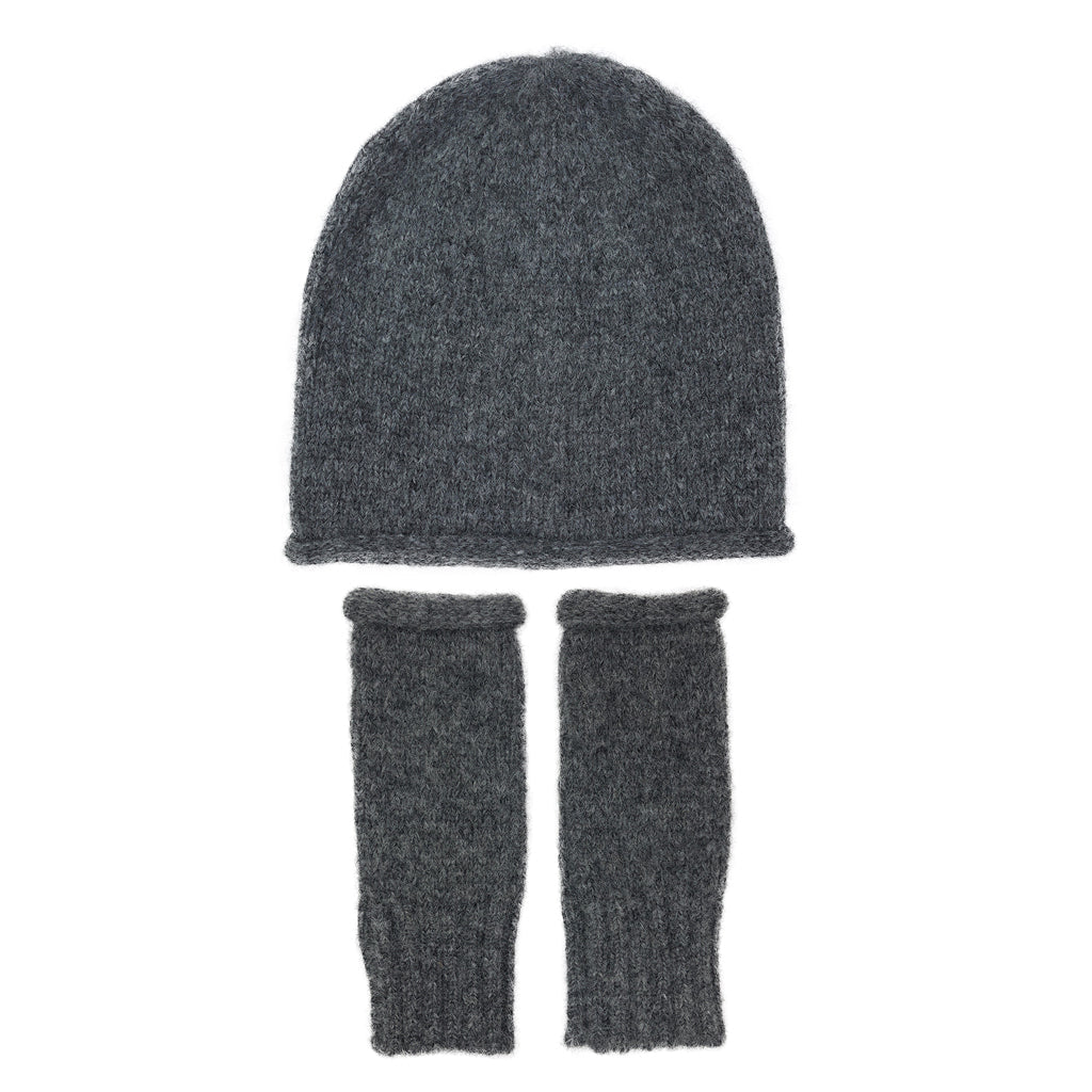 Charcoal Essential Knit Alpaca Beanie | Embroidered Cap