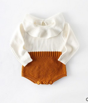 Knitted Baby Doll Collar Bodysuit and Romper Set