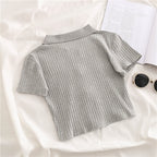 Striped Women's Zipper Crop Top - Vintage Harajuku Style
