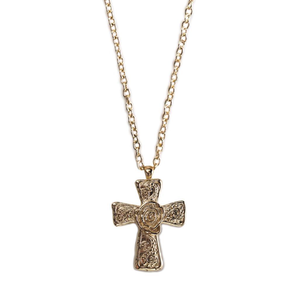 Ornate Gold Cross Pendant Necklace