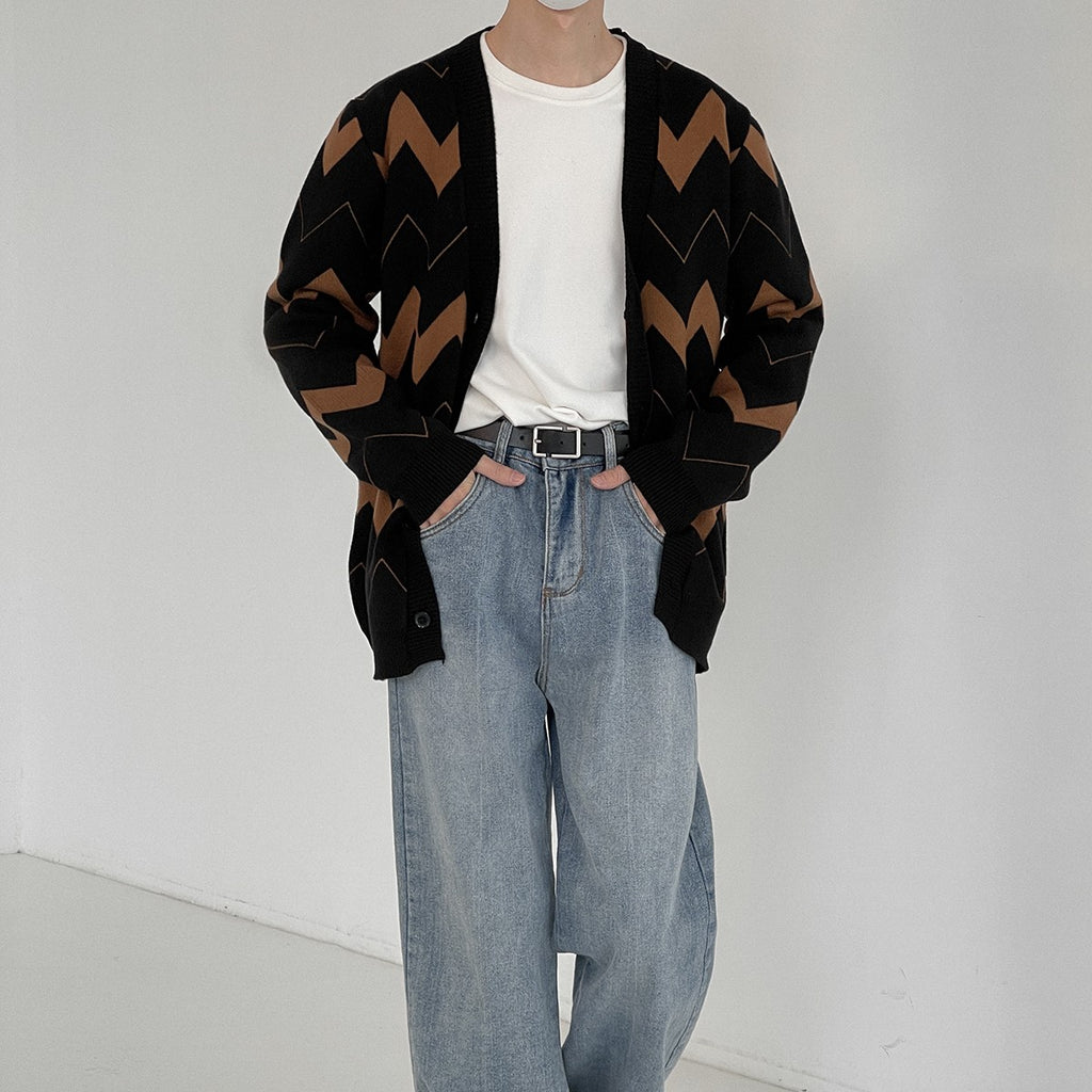 Men's Wave Pattern Cardigan Sweater