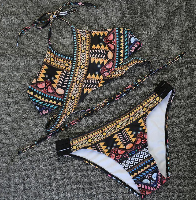 Cross-Back Tribal Print Sexy Bikini Swimsuit