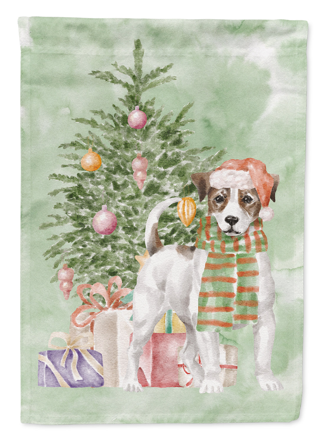 Jack Russell Terrier Smooth Christmas Presents and Tree Garden Flag