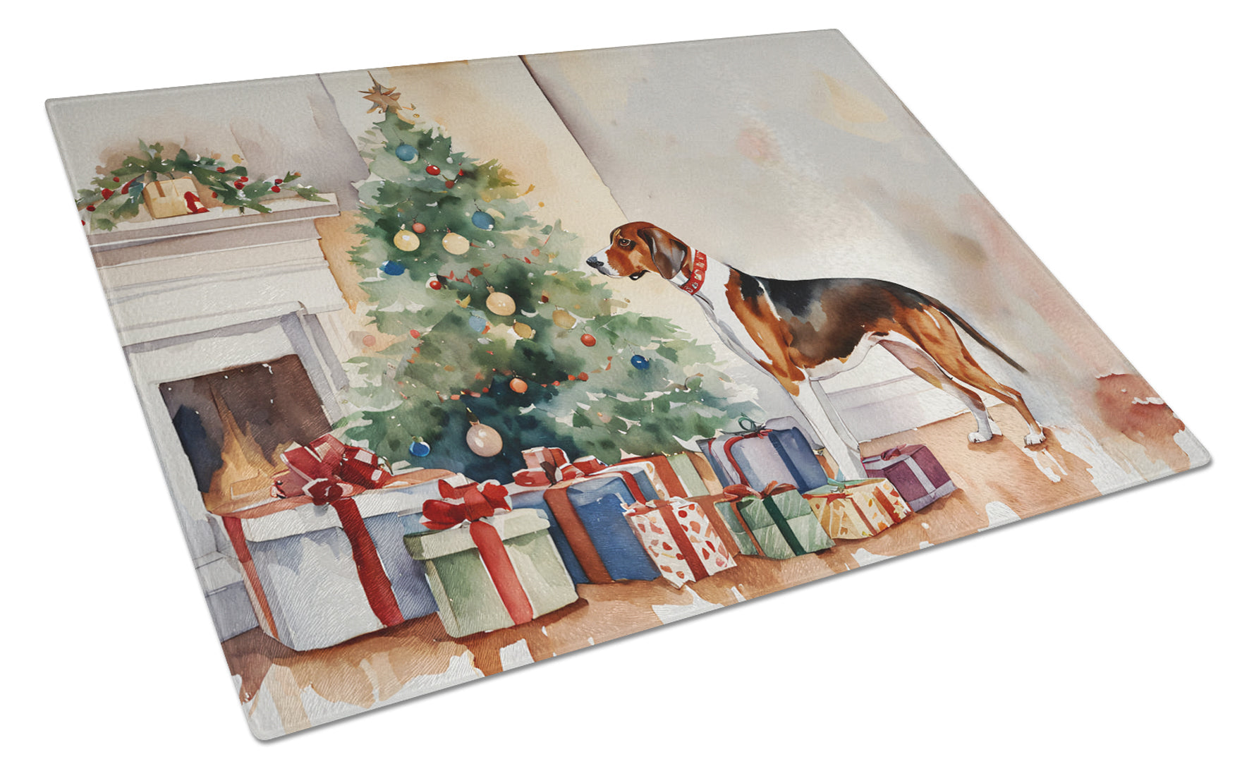 American English Coonhound Cozy Christmas Glass Cutting Board