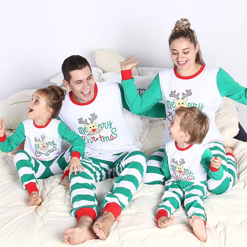 Striped Parent-Child Christmas Print Pajamas Set