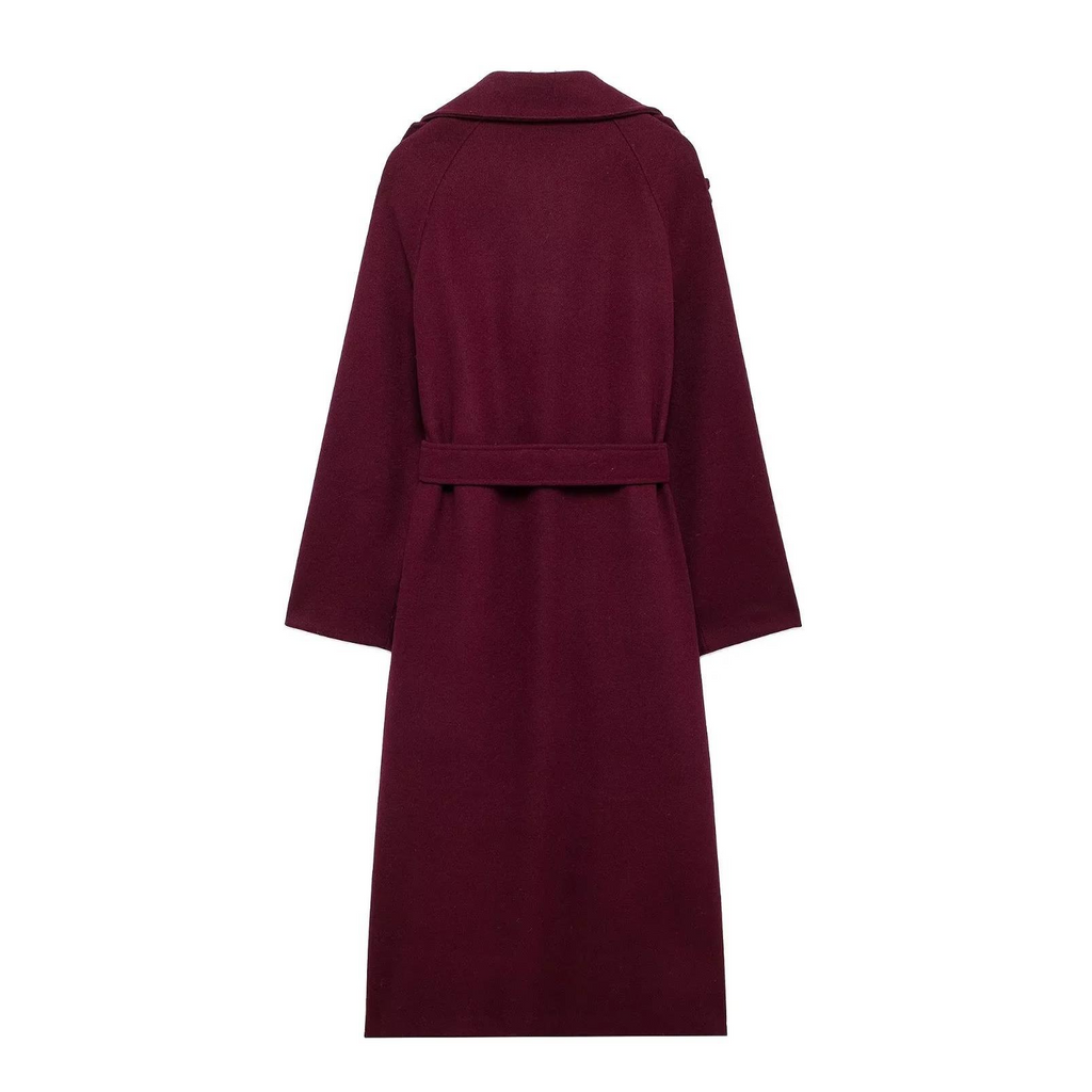 Fashion Lapel Woolen Coat with Belt
