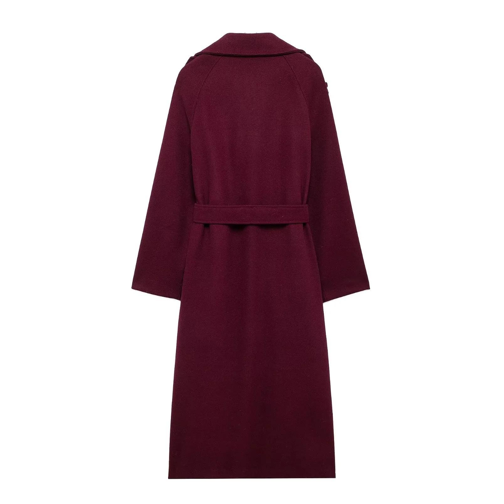 Fashion Lapel Woolen Coat with Belt
