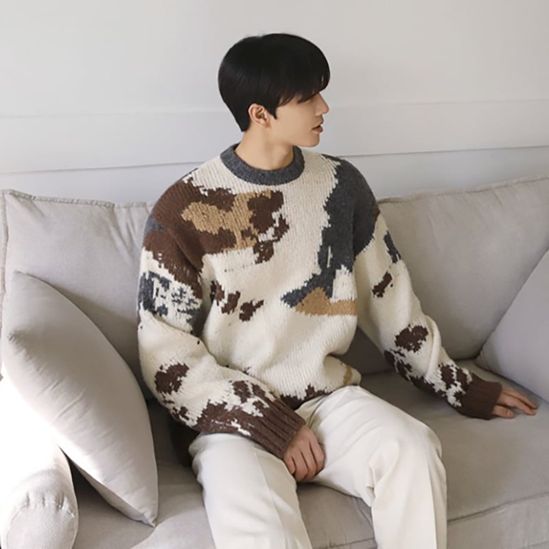 Men's Trendy Japanese Jacquard Round Neck Sweater