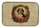 Beagle Christmas Flowers Dish Drying Mat