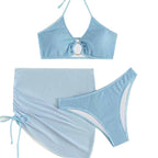 Women's Pleated Bikini with Steel Ring for Vacation