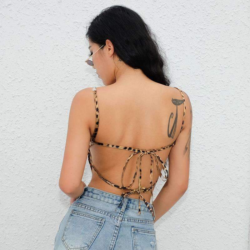 Summer Women's Cross Strap Leopard Print Tank Top