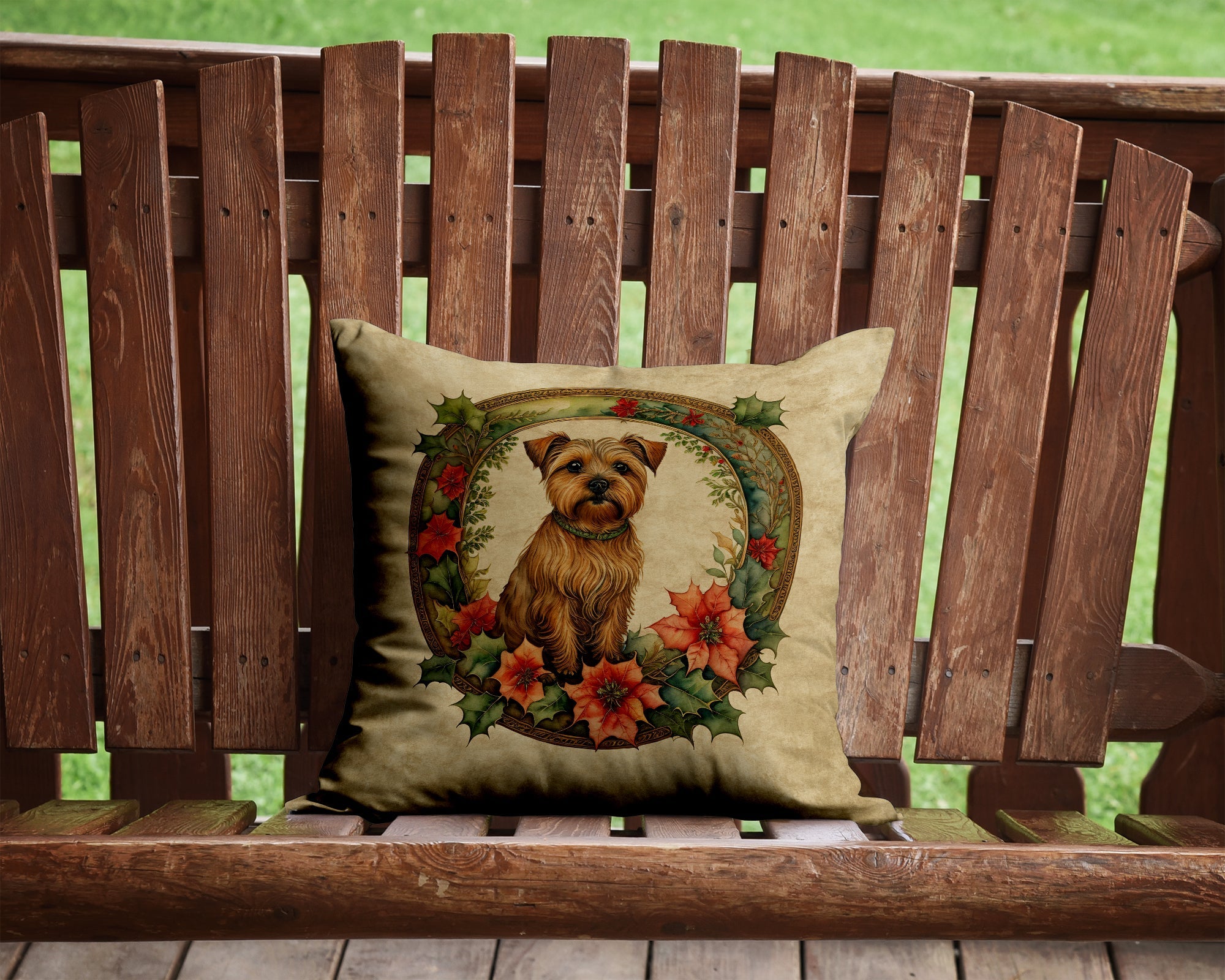 Norfolk Terrier Christmas Flowers Throw Pillow