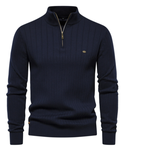Men's Solid Color Half-Zip Stand Collar Sweater